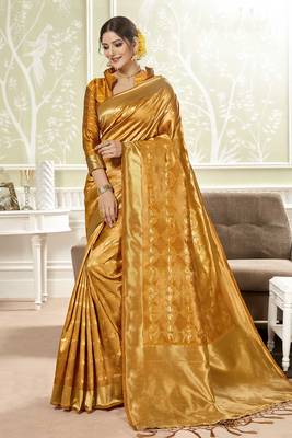 Golden woven banarasi silk saree with blouse 1