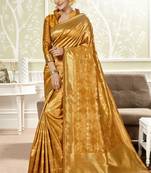 Golden woven banarasi silk saree with blouse