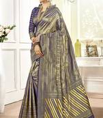 Violet woven banarasi silk saree with blouse