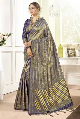 Violet woven banarasi silk saree with blouse 2