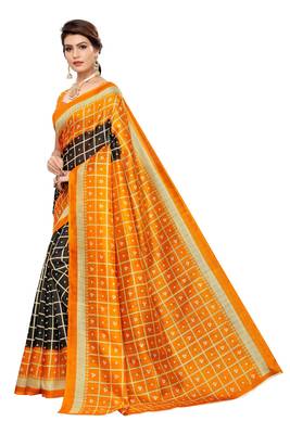 Black printed art silk saree with blouse 2