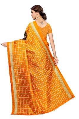 Black printed art silk saree with blouse 4