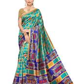 Green printed art silk saree with blouse