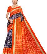 Purple printed art silk saree with blouse