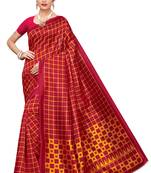 Maroon printed art silk saree with blouse