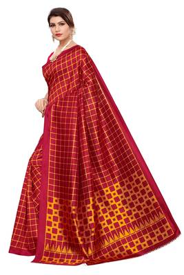 Maroon printed art silk saree with blouse 2