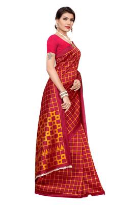 Maroon printed art silk saree with blouse 3