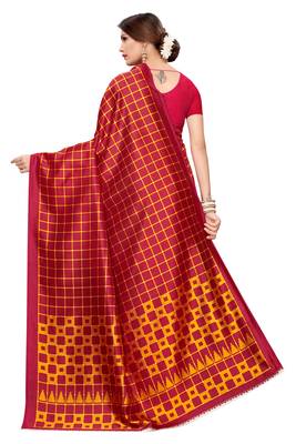 Maroon printed art silk saree with blouse 4