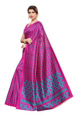 Pink printed art silk saree with blouse 2