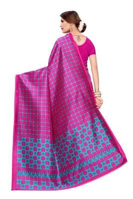 Pink printed art silk saree with blouse 4