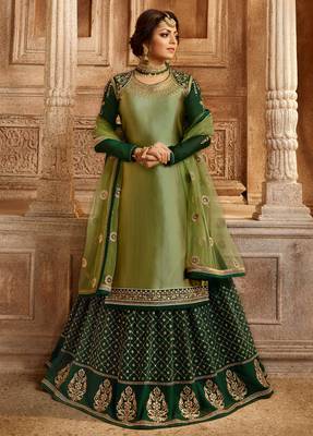 Green embroidered georgette semi stitched salwar with dupatta 1