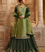 Green embroidered georgette semi stitched salwar with dupatta