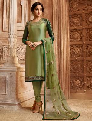 Green embroidered georgette semi stitched salwar with dupatta 2