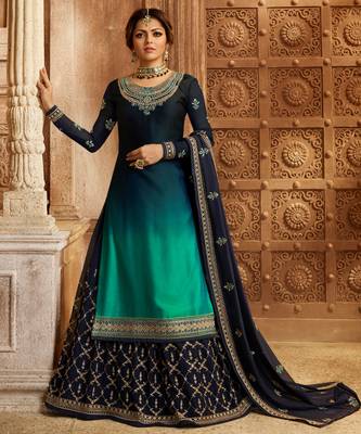 Multicolor embroidered georgette semi stitched salwar with dupatta 1