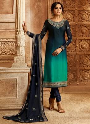 Multicolor embroidered georgette semi stitched salwar with dupatta 2