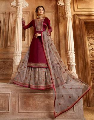 Pink embroidered georgette semi stitched salwar with dupatta 1