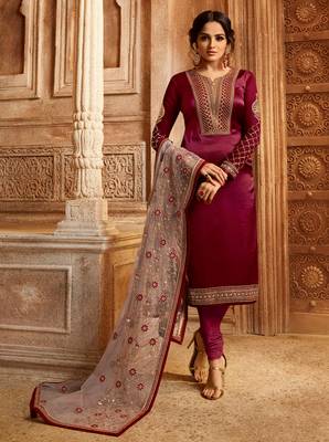 Pink embroidered georgette semi stitched salwar with dupatta 2