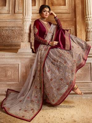 Pink embroidered georgette semi stitched salwar with dupatta 3