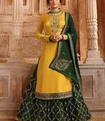 Yellow embroidered georgette semi stitched salwar with dupatta