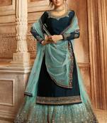 Blue embroidered georgette semi stitched salwar with dupatta