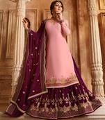 Light-pink embroidered georgette semi stitched salwar with dupatta