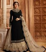 Black embroidered georgette semi stitched salwar with dupatta