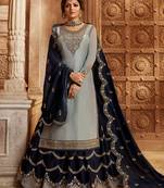 Light-sky-blue embroidered georgette semi stitched salwar with dupatta