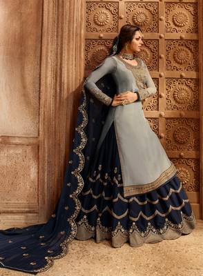 Light-sky-blue embroidered georgette semi stitched salwar with dupatta 4