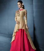 Beige resham embroidery silk semi stitched salwar with dupatta