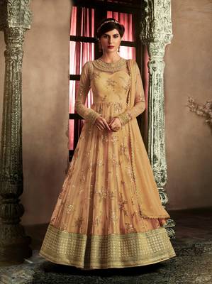 Light-orange diamond work net semi stitched salwar with dupatta 1