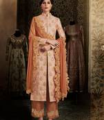 Peach booti brocade semi stitched salwar with dupatta