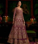Magenta embroidered georgette semi stitched salwar with dupatta