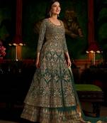 Green embroidered georgette semi stitched salwar with dupatta