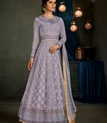 Light-purple embroidered georgette semi stitched salwar with dupatta