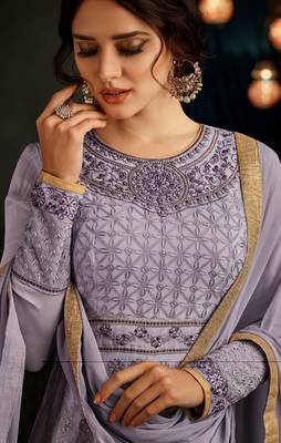 Light-purple embroidered georgette semi stitched salwar with dupatta 2