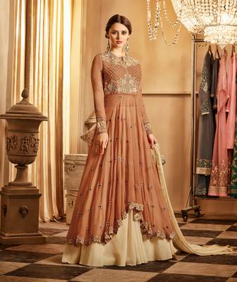 Brown fancy georgette semi stitched salwar with dupatta 1