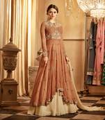 Brown fancy georgette semi stitched salwar with dupatta
