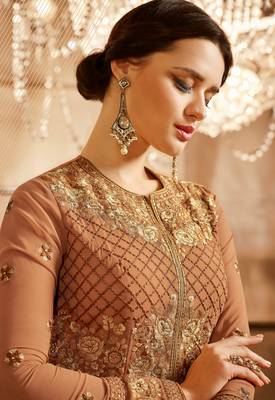 Brown fancy georgette semi stitched salwar with dupatta 2