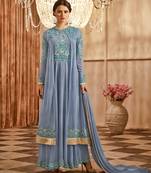Light-blue embroidered georgette semi stitched salwar with dupatta
