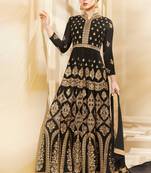 Black embroidered georgette semi stitched salwar with dupatta