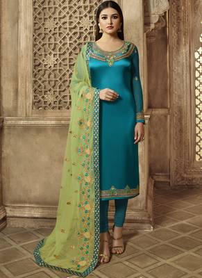 Teal embroidered georgette salwar 1