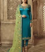 Teal embroidered georgette salwar