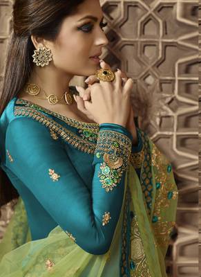 Teal embroidered georgette salwar 2