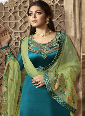 Teal embroidered georgette salwar 3
