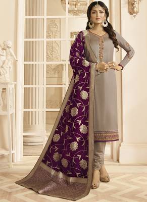 Grey embroidered georgette salwar 2