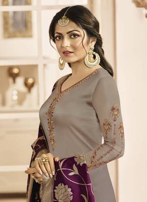 Grey embroidered georgette salwar 4