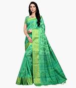 Green printed art silk saree with blouse