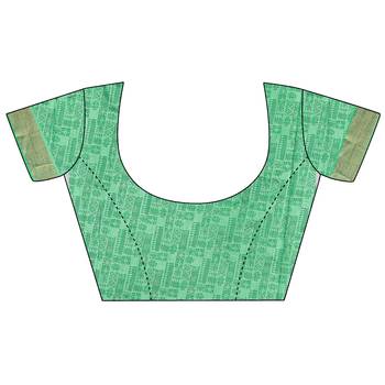 Green printed art silk saree with blouse 4