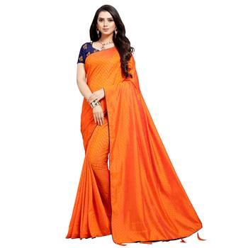 Orange printed art silk saree with blouse 1