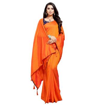Orange printed art silk saree with blouse 2